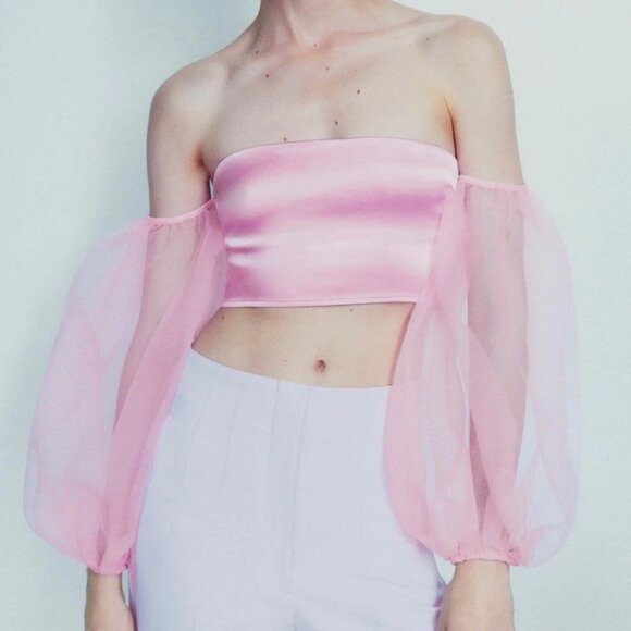 NWOT Zara pink organza crop top, S - Picture 5 of 13
